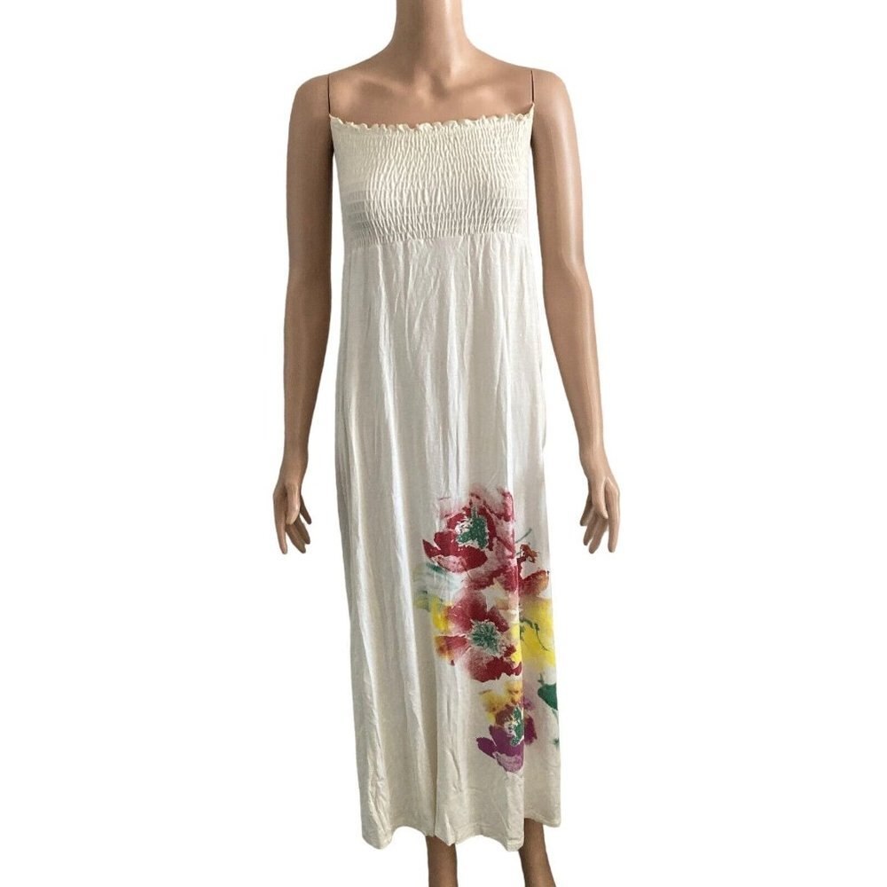 XI Clothing Sundress Maxi Womens Small White Floral Stretch Top Sleeveless